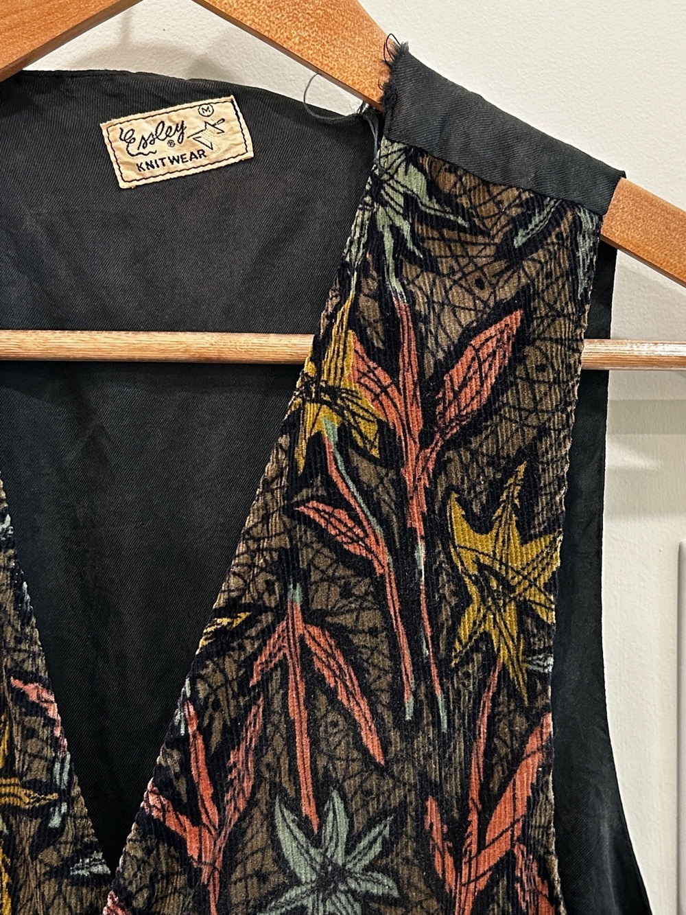 Vintage 70s Corduroy Black Floral Vest